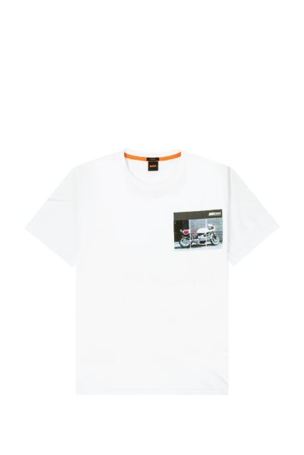 T-SHIRT UOMO BOSS MOTOR BIANCA CON STAMPA 