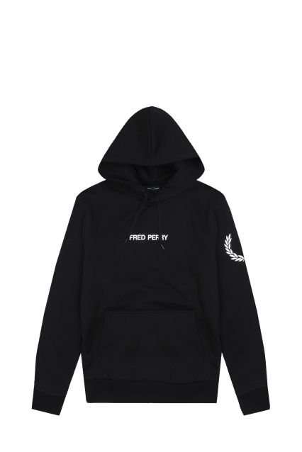 FELPA UOMO FRED PERRY M8697 BLACK CON CAPPUCCIO