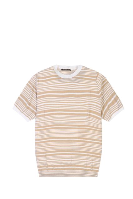 T-SHIRT UOMO NUVOLARI STRIPE AVORIO/BEIGE IN LINO E COTONE