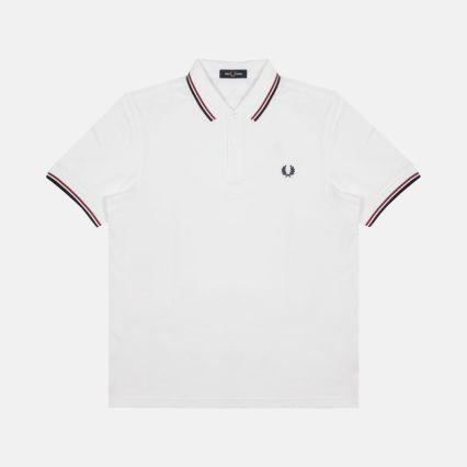 POLO DA UOMO FRED PERRY BIANCA DOPPIA RIGA BLU E ROSSA